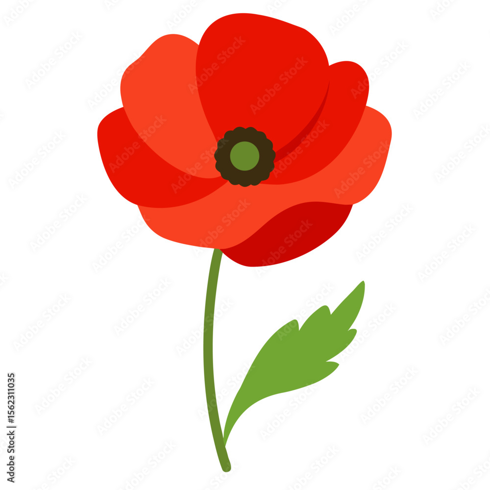 Fototapeta premium Red poppy icon on white background.