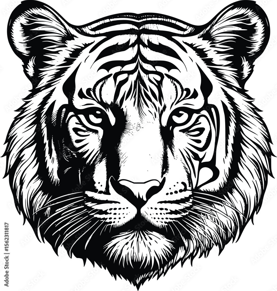Fototapeta premium High detail flat vector icon of a tiger head line art