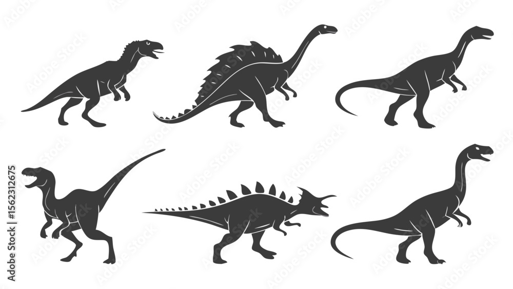 Collection of Dinosaur Silhouettes in Dynamic Natural Poses – Prehistoric Reptile Vector Set Isolated on Clean White Background Collection of Dinosaur Silhouettes in Dynamic Natural Poses – Prehistoric Reptile Vector Set Isolated on Clean White Background