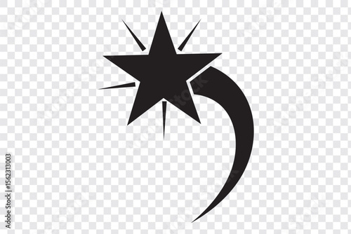 Shooting stars icon vector set. Black falling stars icon. Meteorite and comet symbols. Abstract silhouette of shooting star. Flying comet with tail, falling meteor, abstract galaxy element.