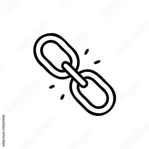 Handdrawn a broken chain link with stylized fracture elements on connection disconnect