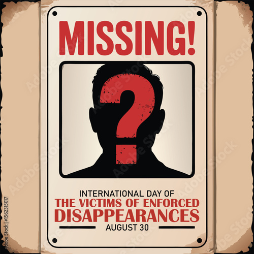 Vector graphic of Missing poster illustration for international day of the victims of enforced disappearances