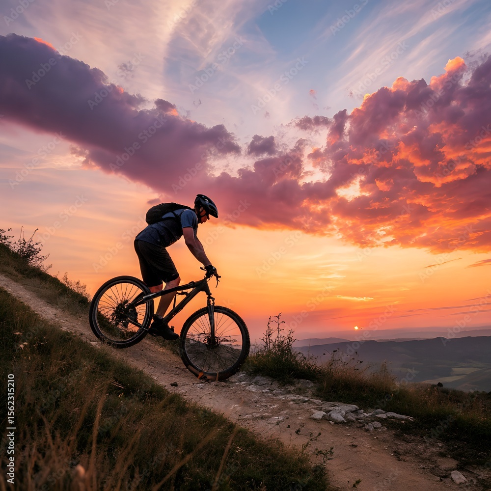 Fototapeta premium cyclist on sunset