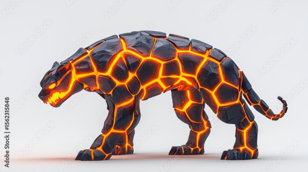 Fototapeta premium A striking, lava-themed animal sculpture showcasing a fierce and dynamic design with glowing elements.