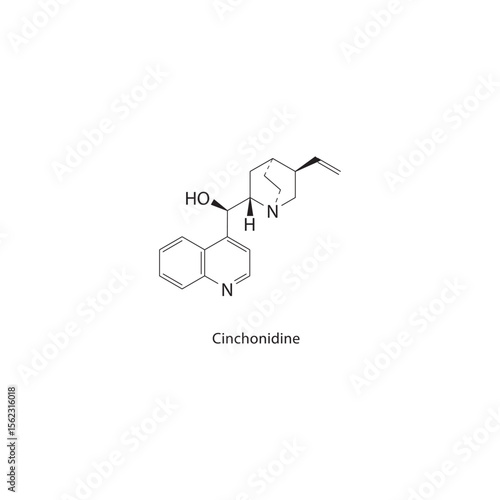 Cinchonidine skeletal structure. Alkaloid compound schematic illustration. Simple diagram, chemical formula.