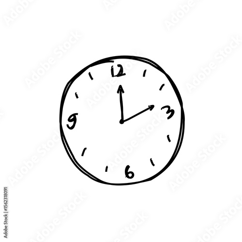 Clock icon in simple hand-drawn style, for schedules, infographics, and educational materials.