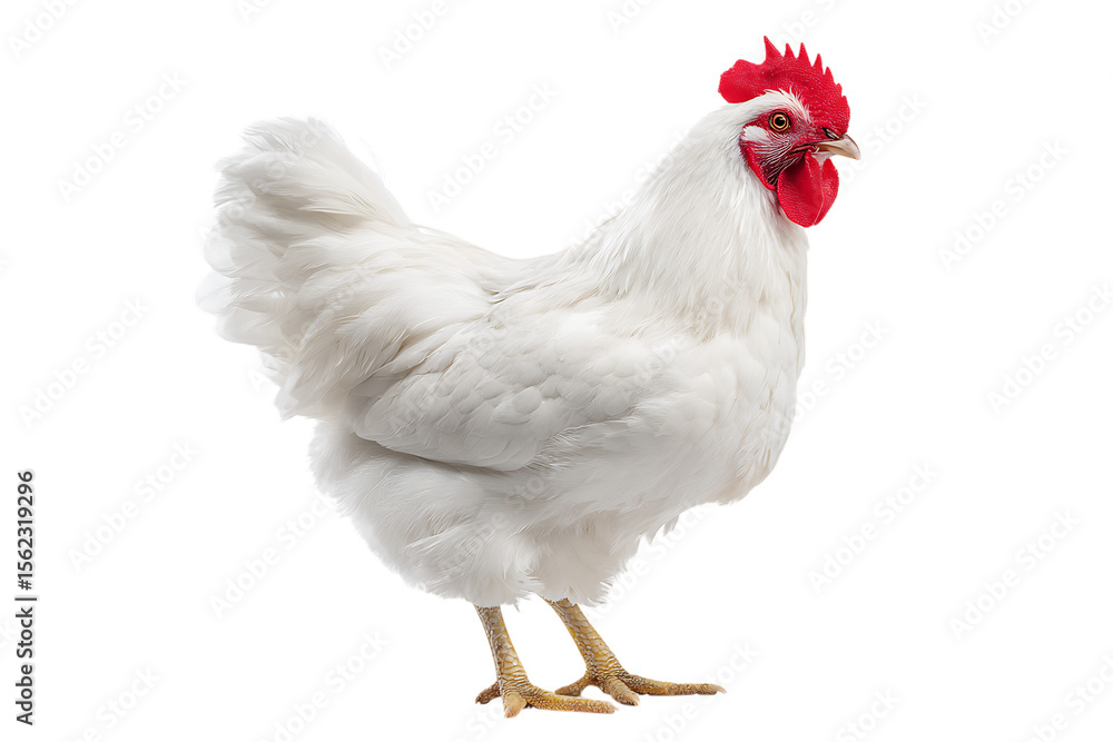 Fototapeta premium White hen isolated on black background