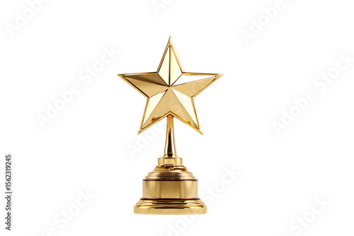 Gold star award trophy on black background