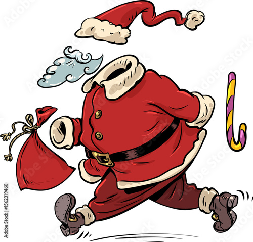 Santa Claus costume for New Year Christmas. Delivery of New Year gifts worldwide. Props for actors and animators for New Year as Santa.