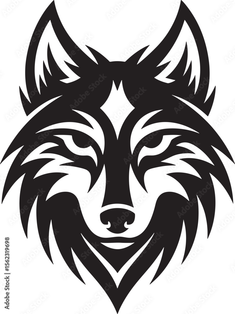 Fototapeta premium Black And White Tribal Style Wolf Head Graphic Design Element Vector Art Image