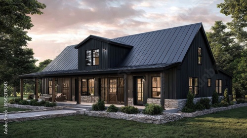 Wallpaper Mural A barndominium home with black roof and black siding at lakeside Torontodigital.ca