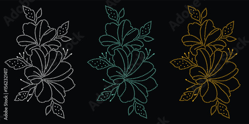 Rhinestone hotfix transfer design.Abstract beautiful glitter appliqué rhinestone motif vector design, Unique modern rhinestone flower vector design,
