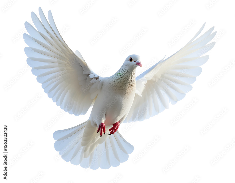Obraz premium White Dove in Mid-Air Flight with Wings Fully Spread, isolated on transparent background