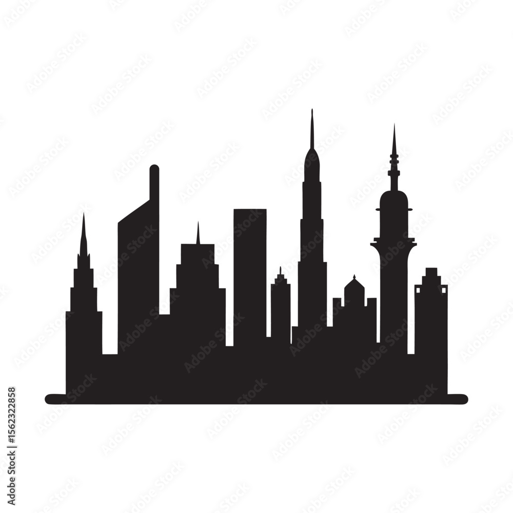 Obraz premium City Skyline With Iconic Buildings Silhouette