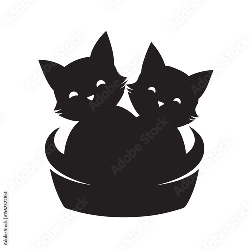Two Cats Sleeping Basket Silhouette