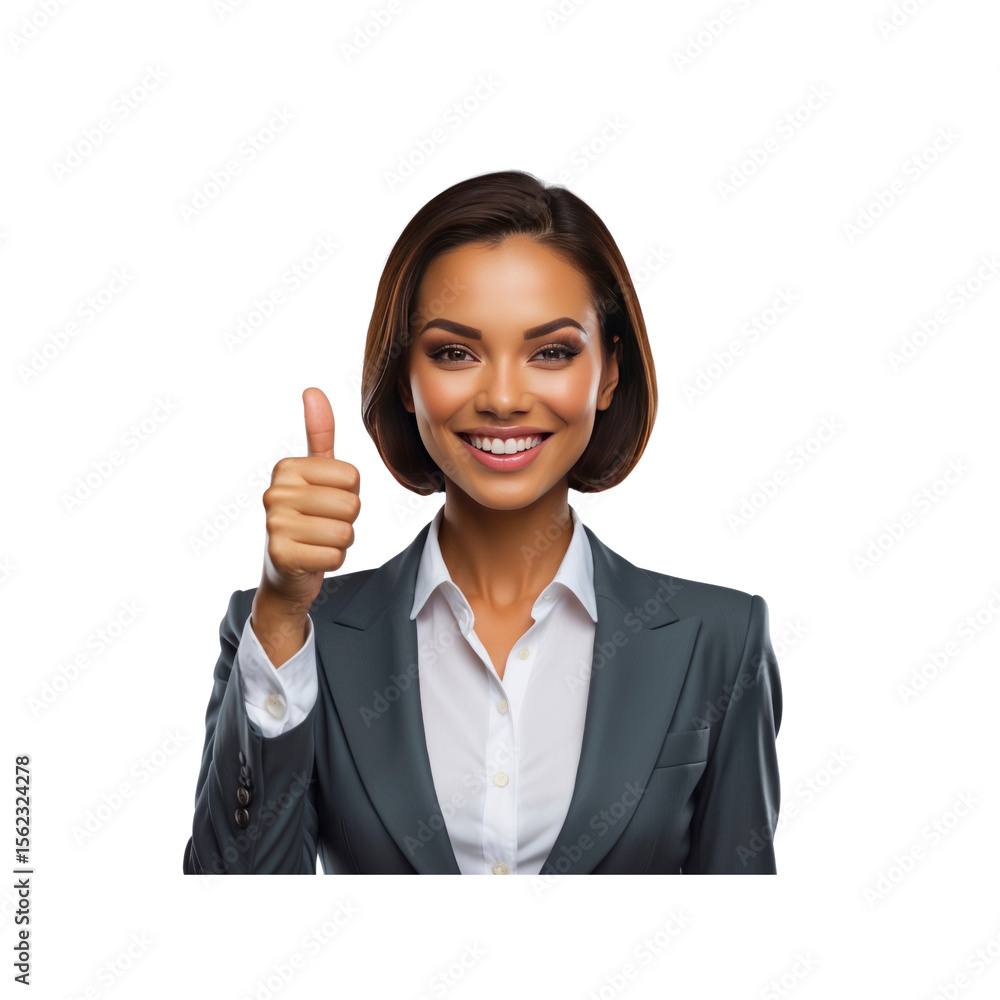 Confident Businesswoman Giving Thumbs Up, Success and Approval Gesture Confident Businesswoman Giving Thumbs Up, Success and Approval Gesture