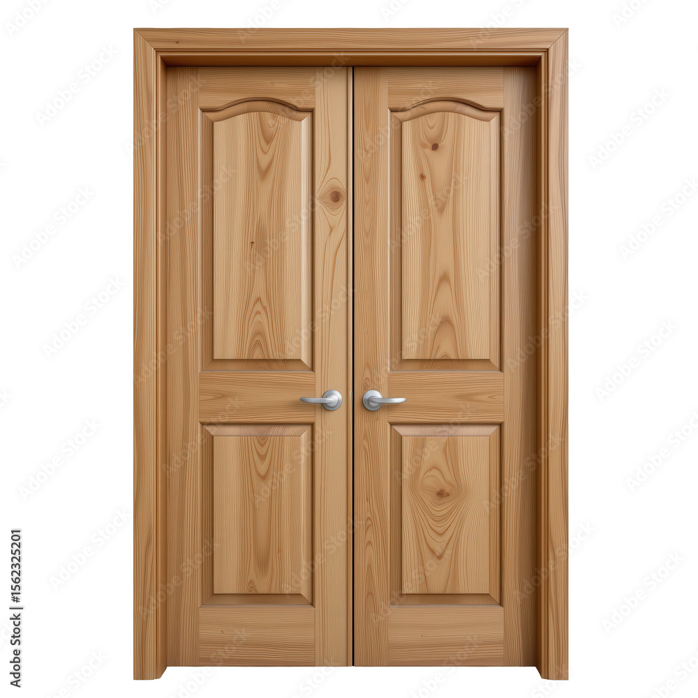 Elegant Double Wooden Door with Natural Wood Texture and Polished Silver Handles for Interior Design Projects Elegant Double Wooden Door with Natural Wood Texture and Polished Silver Handles for Interior Design Projects