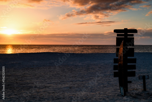 Photography Surfboard on the beach at sunset, Coche Island, Venezuela.