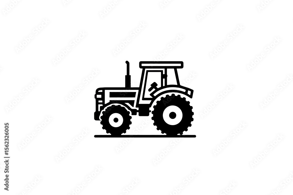 Obraz premium White line art tractor on black background.
