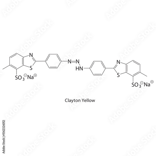 Clayton Yellow skeletal structure. Azo dye compound schematic illustration. Simple diagram, chemical formula.