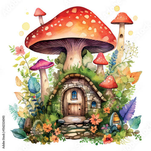 Red agaric mushrooms thrive in the autumn forest grass, a natural and isolated illustration of these fascinating fungi