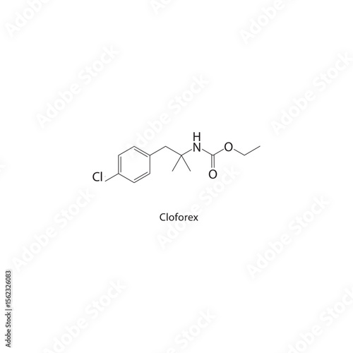 Cloforex skeletal structure. Anorectic compound schematic illustration. Simple diagram, chemical formula.