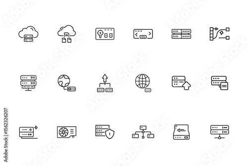 Set Line Icons Depicting Web Hosting Cloud Computing Servers Data Transfer vector