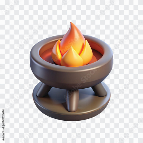 3D Fire Pit Icon | Outdoor Flame Bowl, Campfire Bonfire Symbol