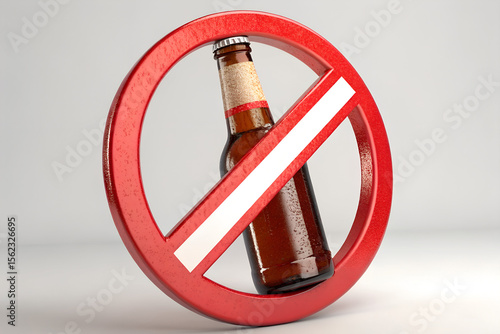 A beer bottle is shown behind a red prohibition sign indicating no alcohol