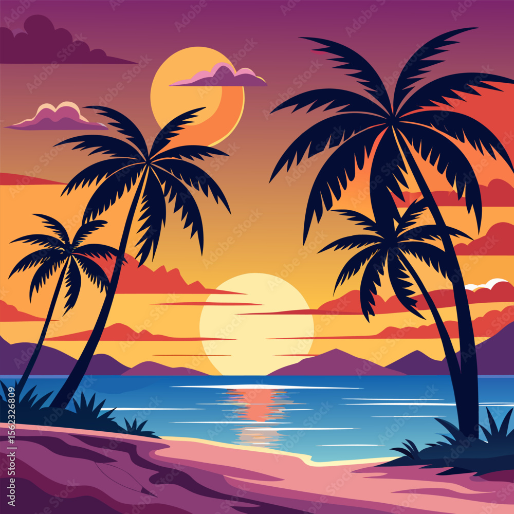 Fototapeta premium tropical sunset with palm trees