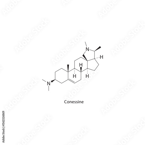 Conessine skeletal structure. Steroidal alkaloid compound schematic illustration. Simple diagram, chemical formula.