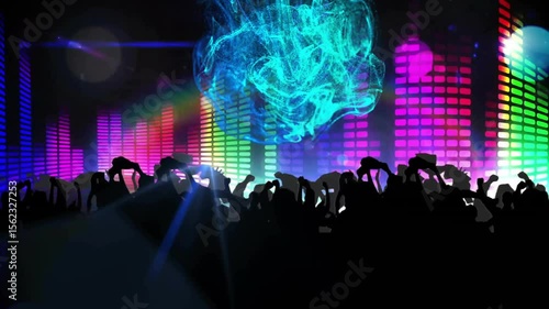 Wallpaper Mural Beat dropping sparking crowd swaying, waving amid cycling color bars and pulsing blue sphere Torontodigital.ca