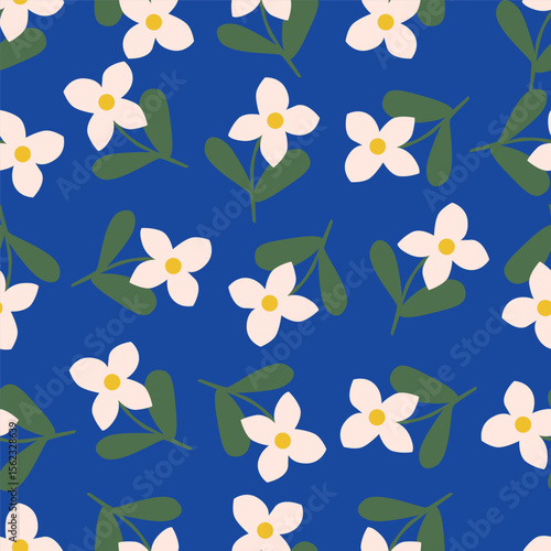 Cute vector floral seamless pattern. Colorful flowers background. Trendy repeat texture for fashion print, wallpaper or fabric.