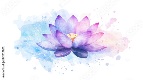 Vibrant Lotus Flower in Delicate Watercolor Style Botanical Illustration on White Background