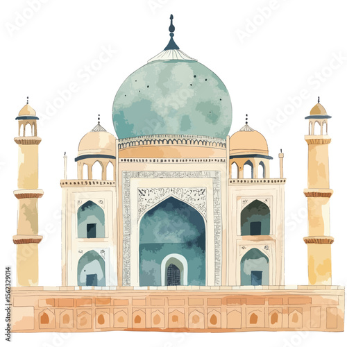 watercolor illustration of Taj Mahal clipart isolated