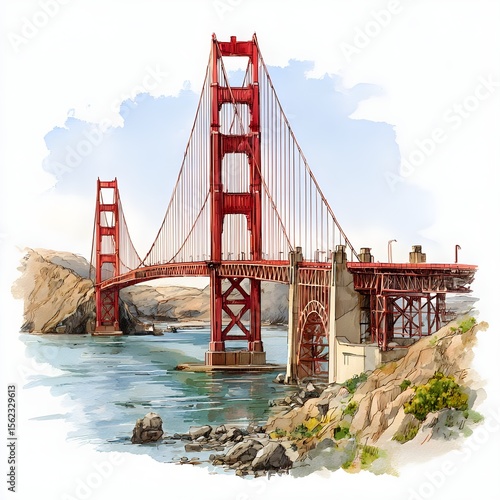 Golden Gate Bridge PNG | Landmark Architectural Illustration with Transparent Background | San Francisco Icon Clipart