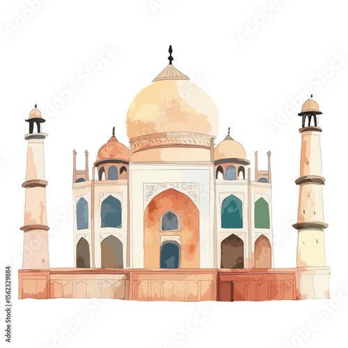 watercolor illustration of Taj Mahal clipart isolated