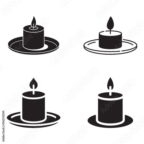 Four Black Candles on Plates Simple Icons Set Vector Illustration
