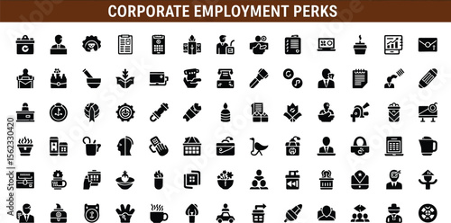 Corporate perks employment benefits package employee advantages icons set