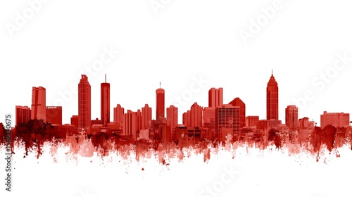 Atlanta Georgia Skyline in Red | 4K PNG Isolated on Transparent Background | Modern City Silhouette for Design & Branding