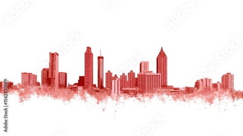 Atlanta Georgia Skyline in Red | 4K PNG Isolated on Transparent Background | Modern City Silhouette for Design & Branding