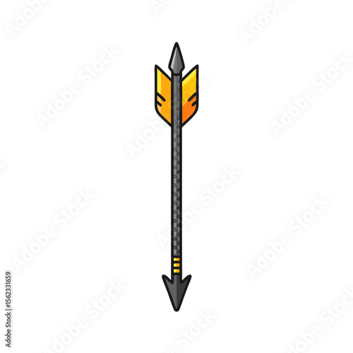 vector icon of carbon fiber hunting arrow with sharp tip and fletching in colorful design
