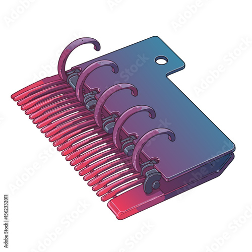 vector illustration of plastic comb for binding machine, open rings for paper binding