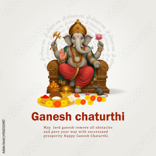 Ganesh Chaturthi with Lord Ganesha Idol and Traditional Offerings on White Background