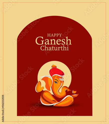 Happy Ganesh Chaturthi with Stylized Lord and Arch Design