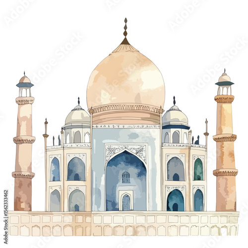 watercolor illustration of Taj Mahal clipart isolated