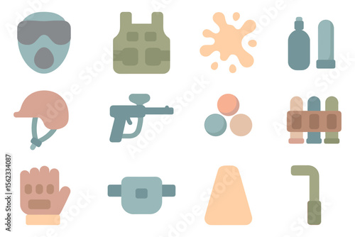 Paintball equipment flat vector illustration for game design