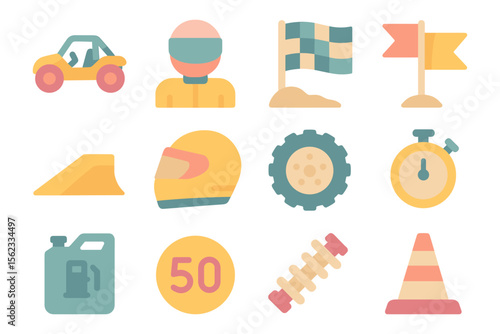 Racing icons vector illustration: flat style elements for print, card, poster design