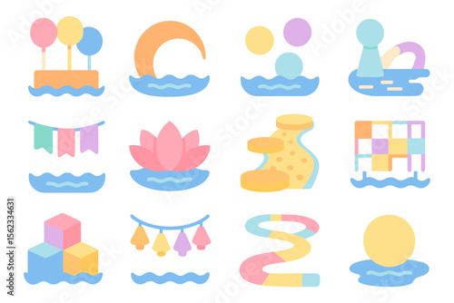 Pastel waterpark vector illustration: flat style design for posters and cards