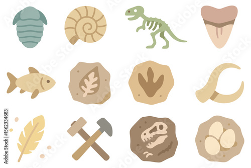 Fossil dig flat vector illustration for educational kids poster